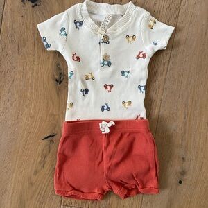 Liam & James 6-9 months short set outfit Vespa Scooter Orange Cream Summer Boy